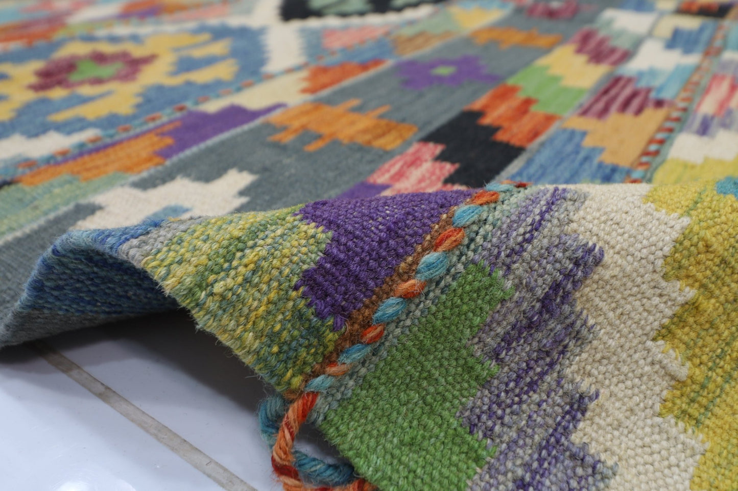 149 x 193 cm | Multicolor Wool Kilim Area Traditional Hand Woven Oriental Carpet - ART WOOL CARPET