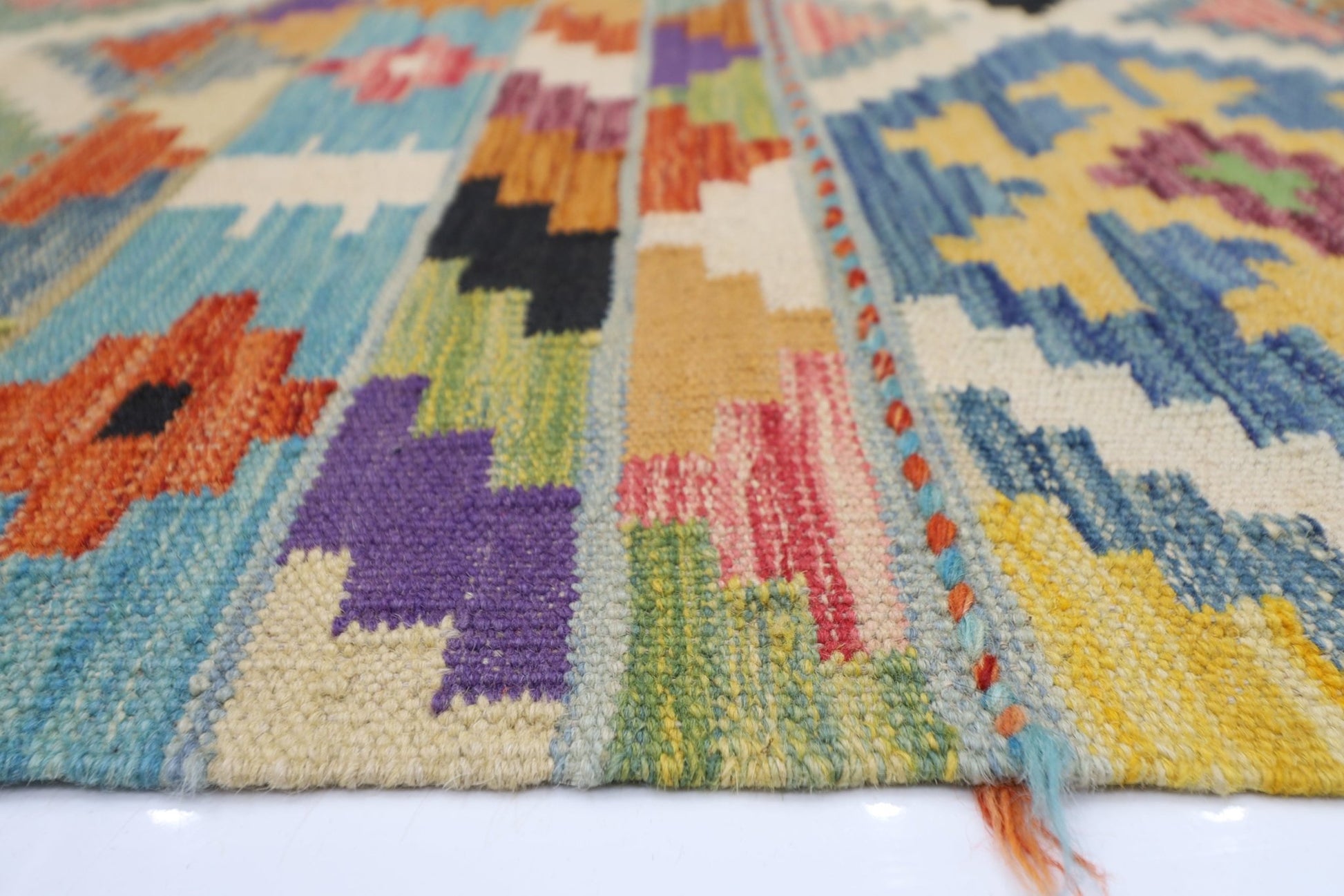 149 x 193 cm | Multicolor Wool Kilim Area Traditional Hand Woven Oriental Carpet - ART WOOL CARPET