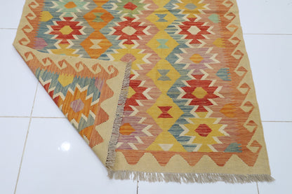 149 x 197 cm | Multicolor Wool Kilim Area Traditional Hand Woven Oriental Carpet - ART WOOL CARPET
