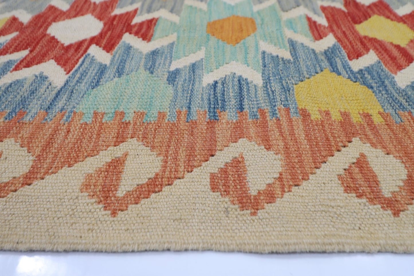 149 x 197 cm | Multicolor Wool Kilim Area Traditional Hand Woven Oriental Carpet - ART WOOL CARPET
