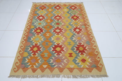 149 x 197 cm | Multicolor Wool Kilim Area Traditional Hand Woven Oriental Carpet - ART WOOL CARPET