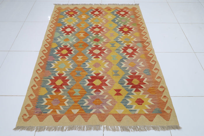 149 x 197 cm | Multicolor Wool Kilim Area Traditional Hand Woven Oriental Carpet