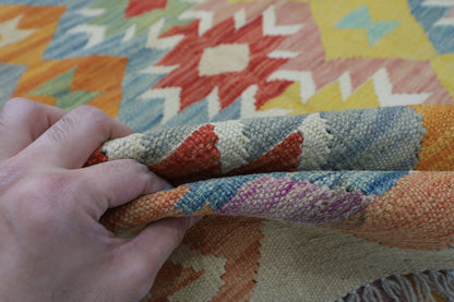 149 x 197 cm | Multicolor Wool Kilim Area Traditional Hand Woven Oriental Carpet - ART WOOL CARPET