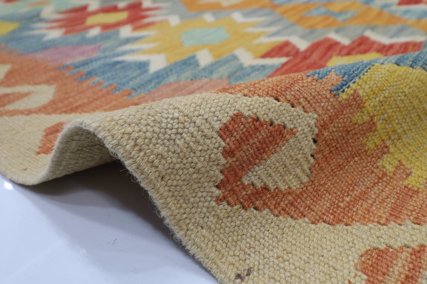 149 x 197 cm | Multicolor Wool Kilim Area Traditional Hand Woven Oriental Carpet - ART WOOL CARPET