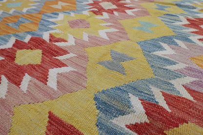 149 x 197 cm | Multicolor Wool Kilim Area Traditional Hand Woven Oriental Carpet - ART WOOL CARPET