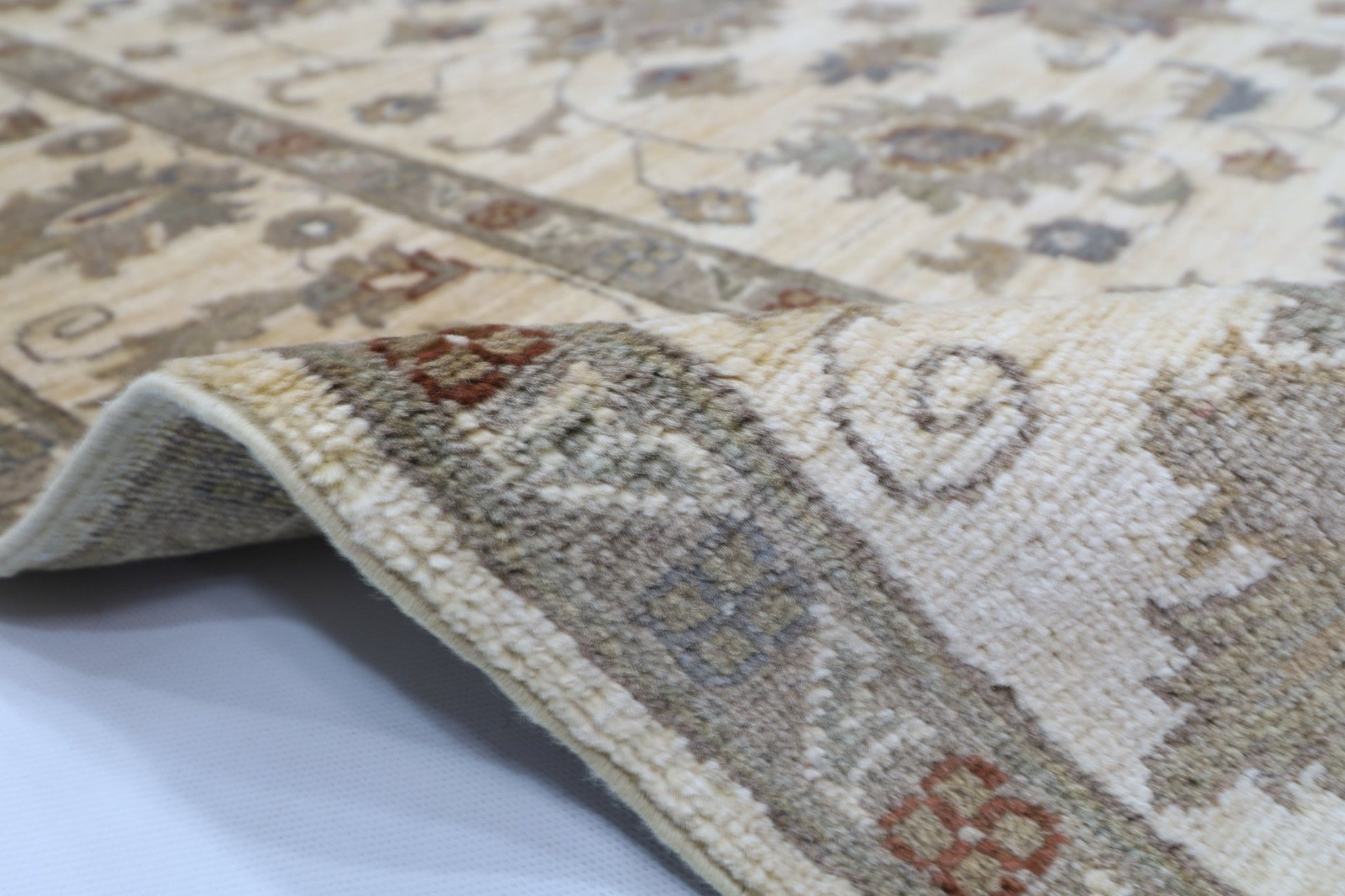 149 x 197 cm | Oriental Floral beige Area Rug Afghan Hand Knotted Veg Dye Wool carpet - ART WOOL CARPET