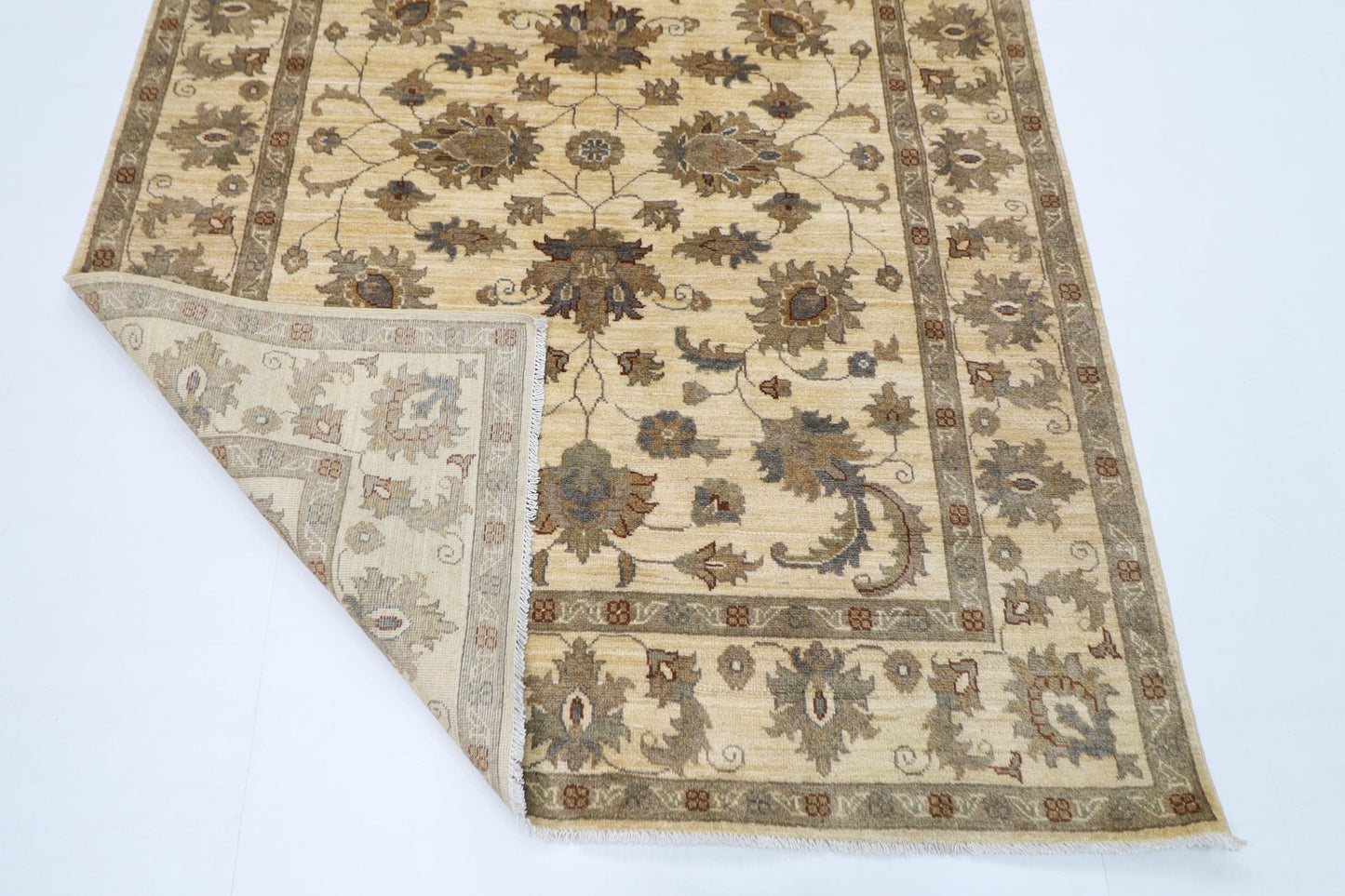 149 x 197 cm | Oriental Floral beige Area Rug Afghan Hand Knotted Veg Dye Wool carpet - ART WOOL CARPET