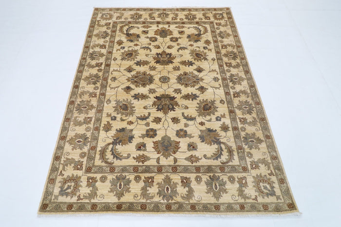 149 x 197 cm | Oriental Floral beige Area Rug Afghan Hand Knotted Veg Dye Wool carpet
