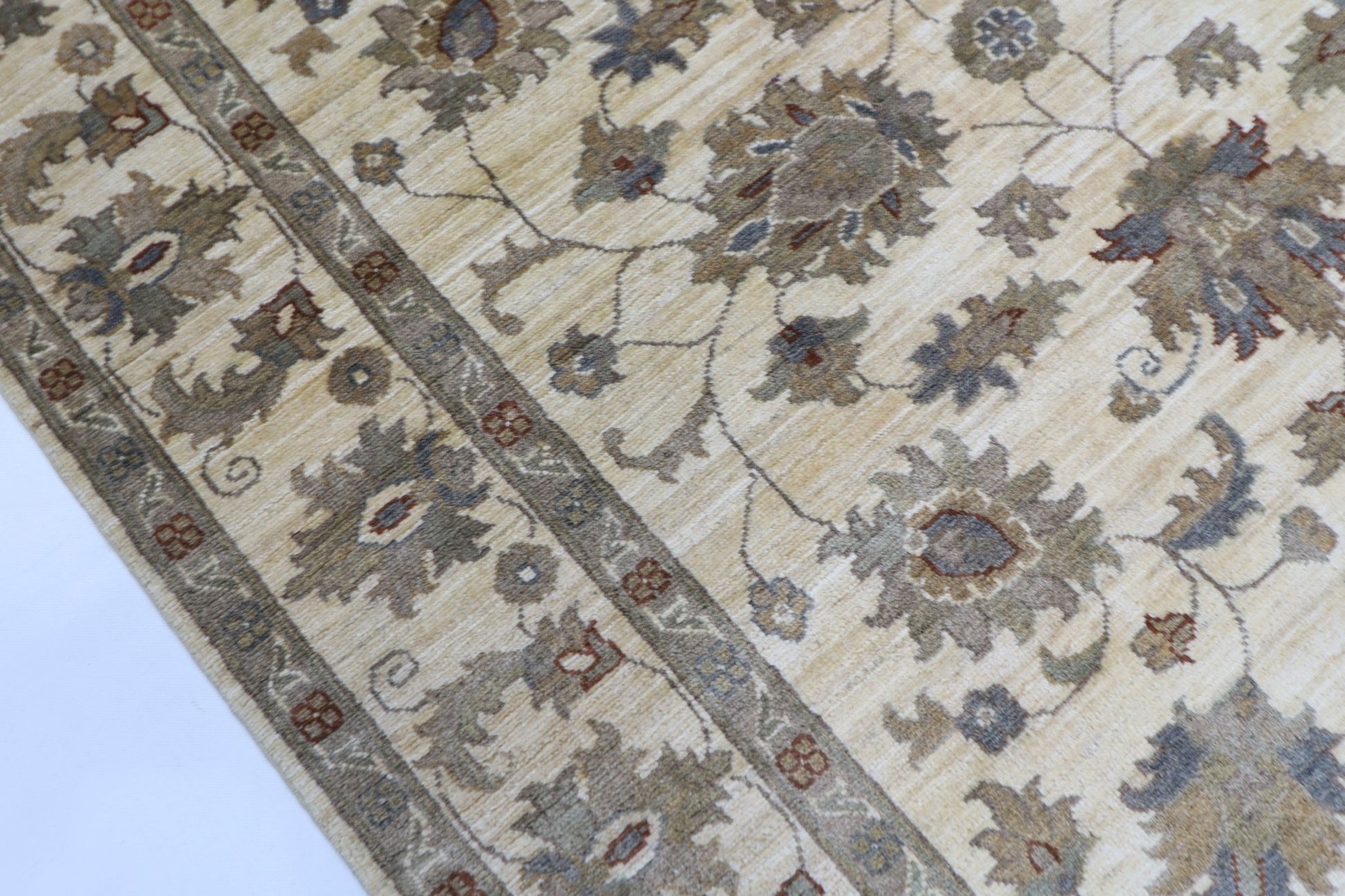 149 x 197 cm | Oriental Floral beige Area Rug Afghan Hand Knotted Veg Dye Wool carpet - ART WOOL CARPET