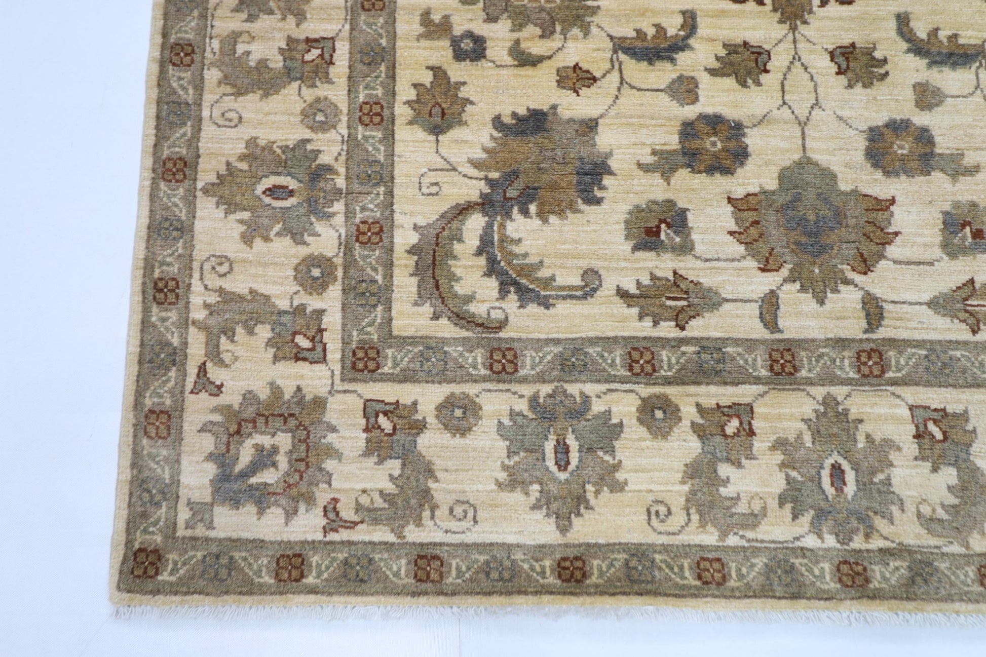 149 x 197 cm | Oriental Floral beige Area Rug Afghan Hand Knotted Veg Dye Wool carpet - ART WOOL CARPET