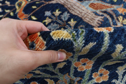 149 x 199 cm | Birds Navy Blue Area Rug Afghan Hand Knotted veg Dye Wool carpet - ART WOOL CARPET