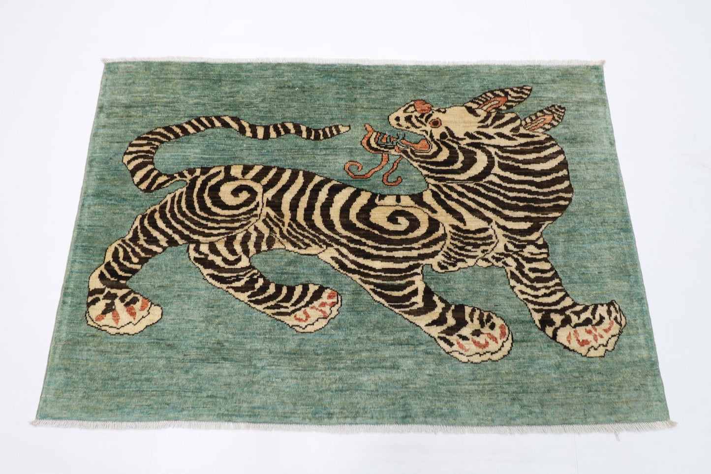 150 x 100 cm | Tiger Blue Oriental Area Rug Afghan Hand Knotted Veg Dye Wool carpet - ART WOOL CARPET