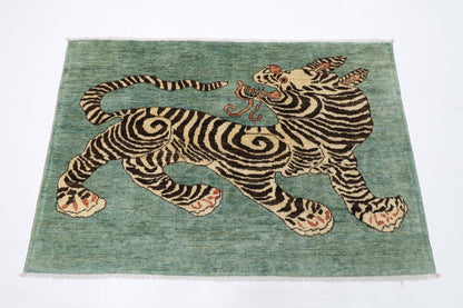150 x 100 cm | Tiger Blue Oriental Area Rug Afghan Hand Knotted Veg Dye Wool carpet - ART WOOL CARPET