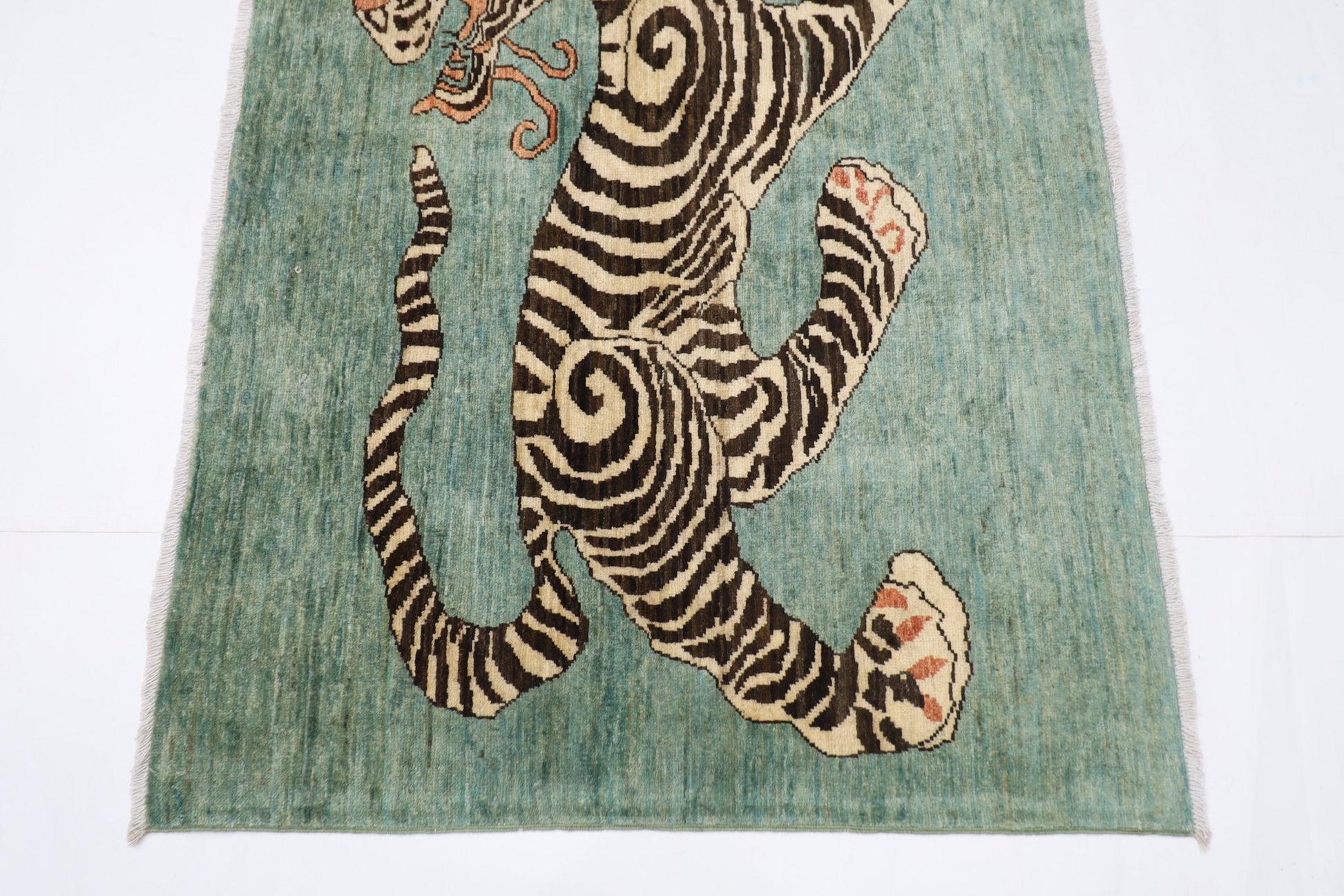 150 x 100 cm | Tiger Blue Oriental Area Rug Afghan Hand Knotted Veg Dye Wool carpet - ART WOOL CARPET