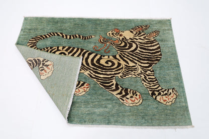 150 x 100 cm | Tiger Blue Oriental Area Rug Afghan Hand Knotted Veg Dye Wool carpet - ART WOOL CARPET