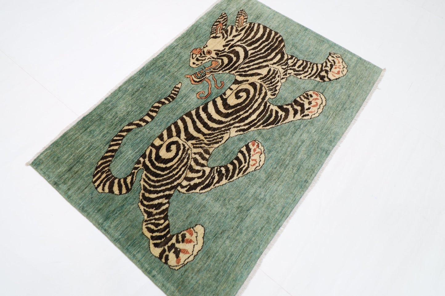 150 x 100 cm | Tiger Blue Oriental Area Rug Afghan Hand Knotted Veg Dye Wool carpet - ART WOOL CARPET