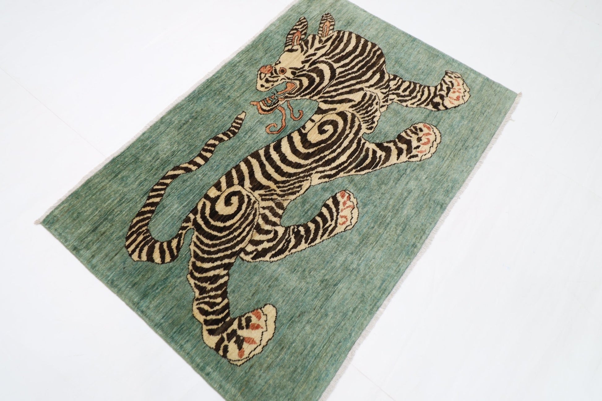 150 x 100 cm | Tiger Blue Oriental Area Rug Afghan Hand Knotted Veg Dye Wool carpet - ART WOOL CARPET