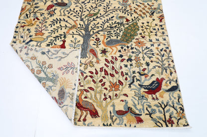 150 x 198 cm | Oriental Birds beige Area Rug Afghan Hand Knotted Veg Dye Wool carpet - ART WOOL CARPET