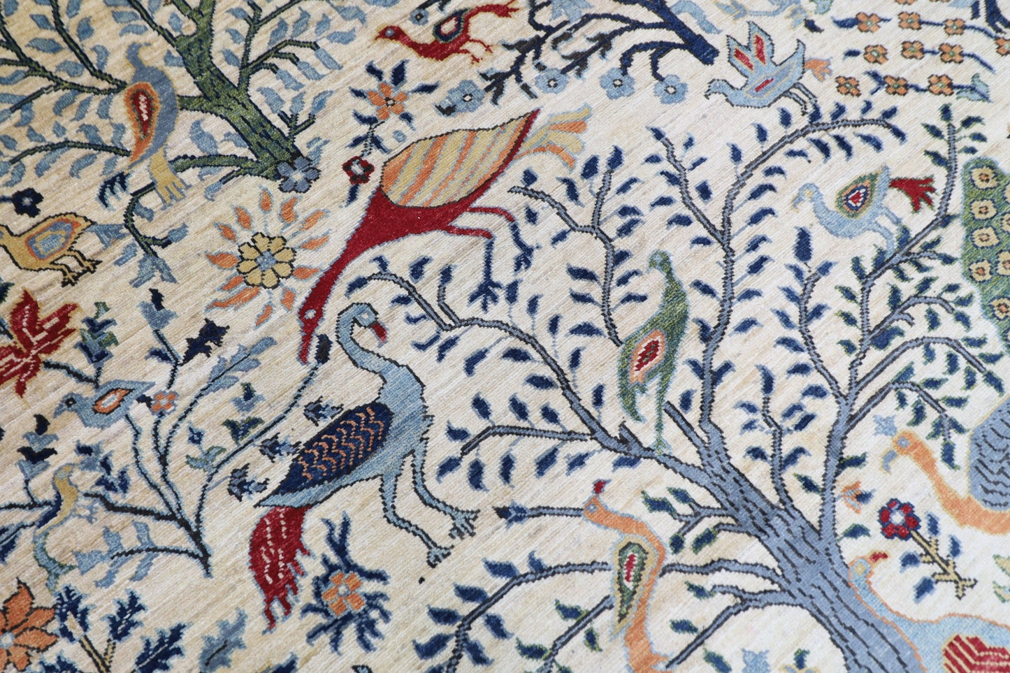 150 x 198 cm | Oriental Birds beige Area Rug Afghan Hand Knotted Veg Dye Wool carpet - ART WOOL CARPET