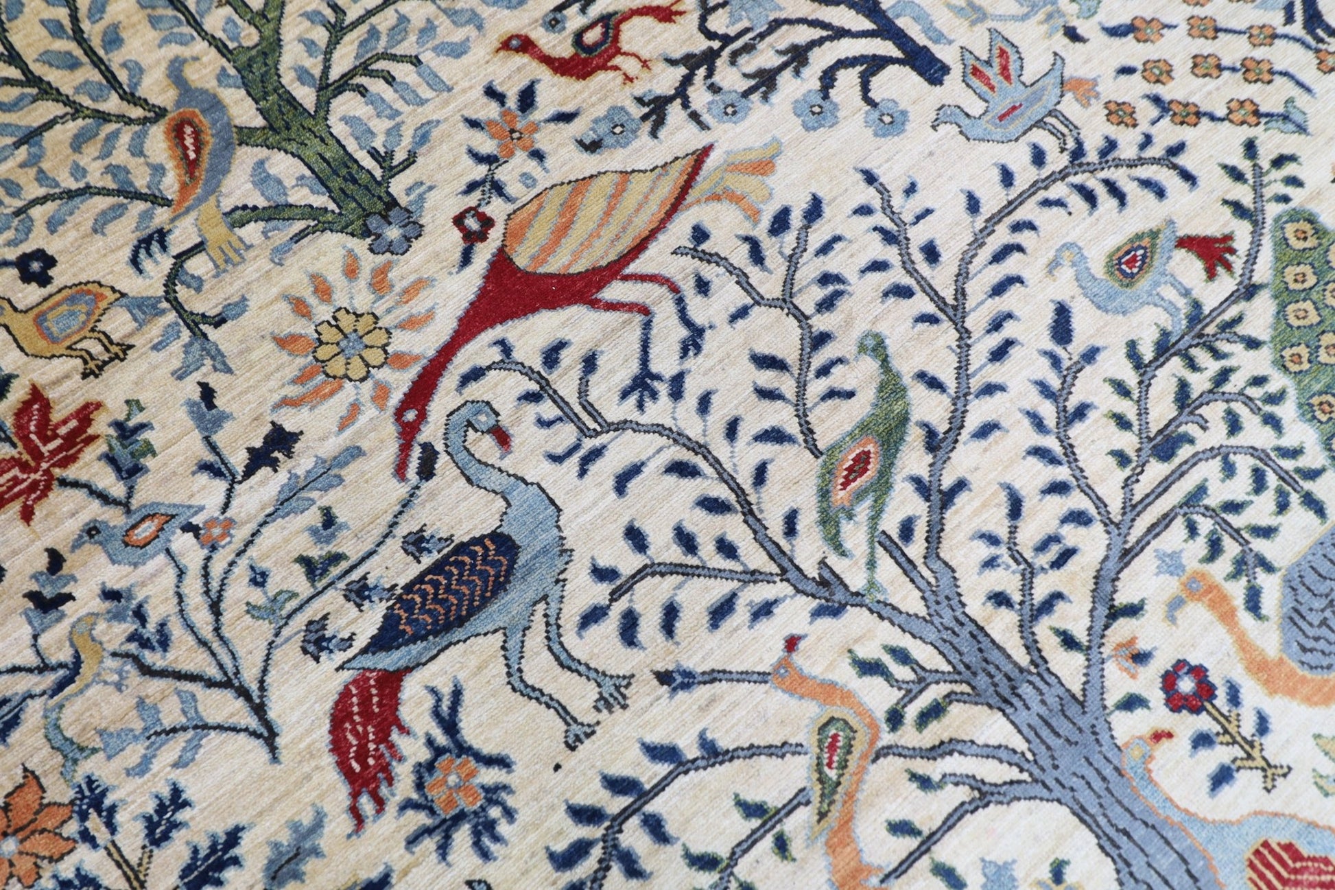 150 x 198 cm | Oriental Birds beige Area Rug Afghan Hand Knotted Veg Dye Wool carpet - ART WOOL CARPET