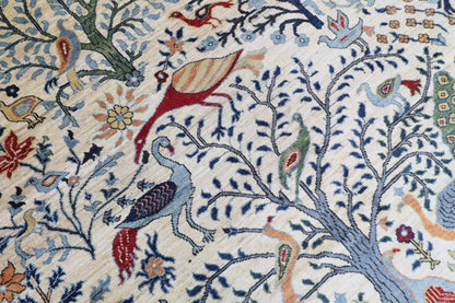 150 x 198 cm | Oriental Birds beige Area Rug Afghan Hand Knotted Veg Dye Wool carpet - ART WOOL CARPET