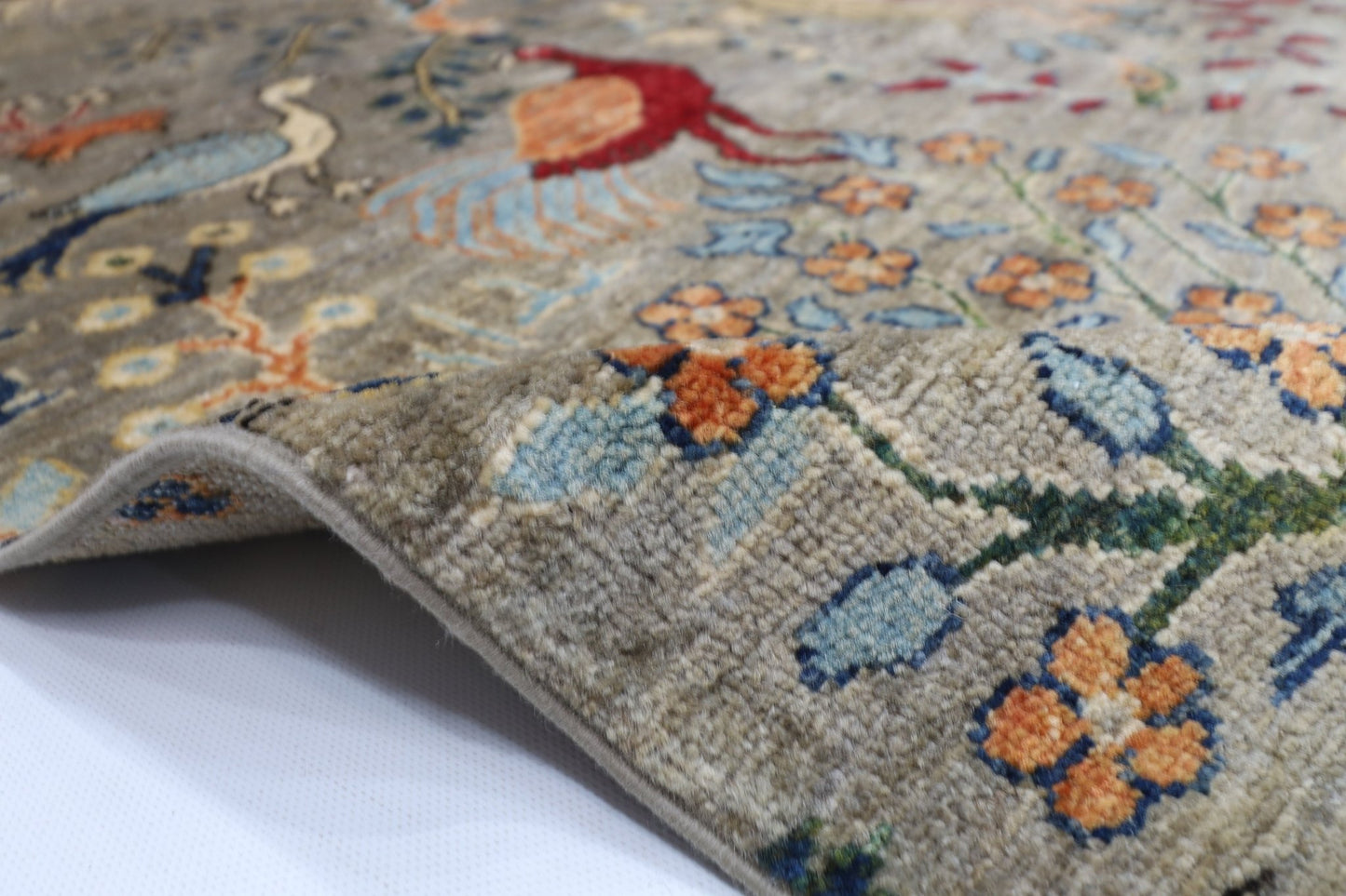 150 x 201 cm | Oriental Birds Gray Area Rug Afghan Hand Knotted Veg Dye Wool carpet - ART WOOL CARPET