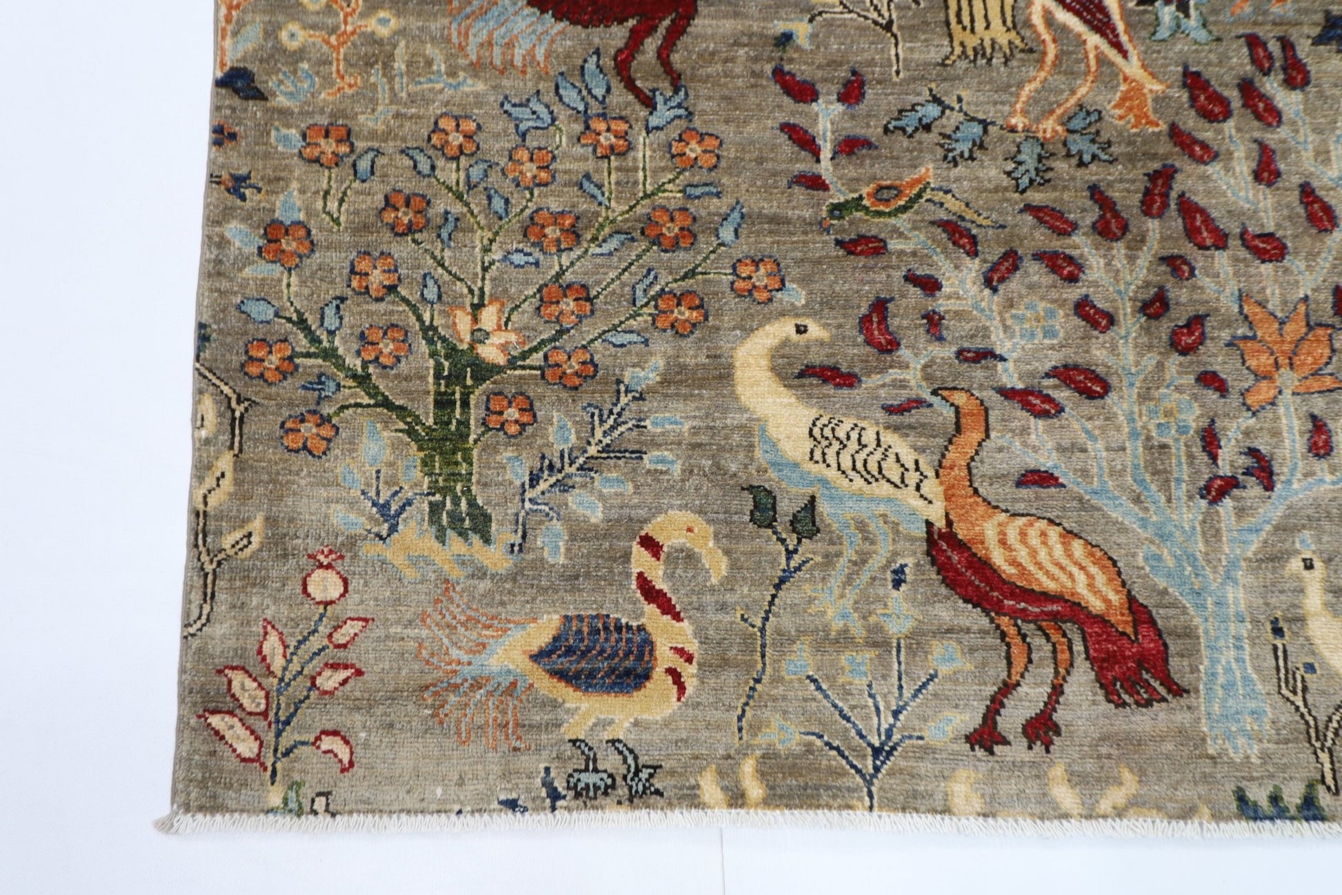 150 x 201 cm | Oriental Birds Gray Area Rug Afghan Hand Knotted Veg Dye Wool carpet - ART WOOL CARPET