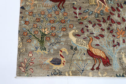 150 x 201 cm | Oriental Birds Gray Area Rug Afghan Hand Knotted Veg Dye Wool carpet - ART WOOL CARPET