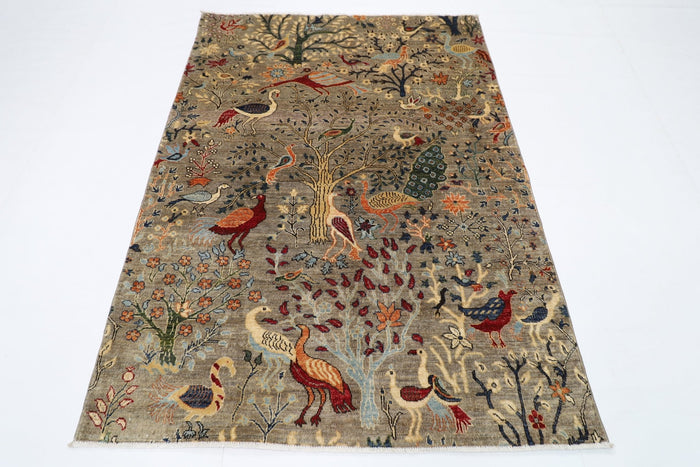 150 x 201 cm | Oriental Birds Gray Area Rug Afghan Hand Knotted Veg Dye Wool carpet