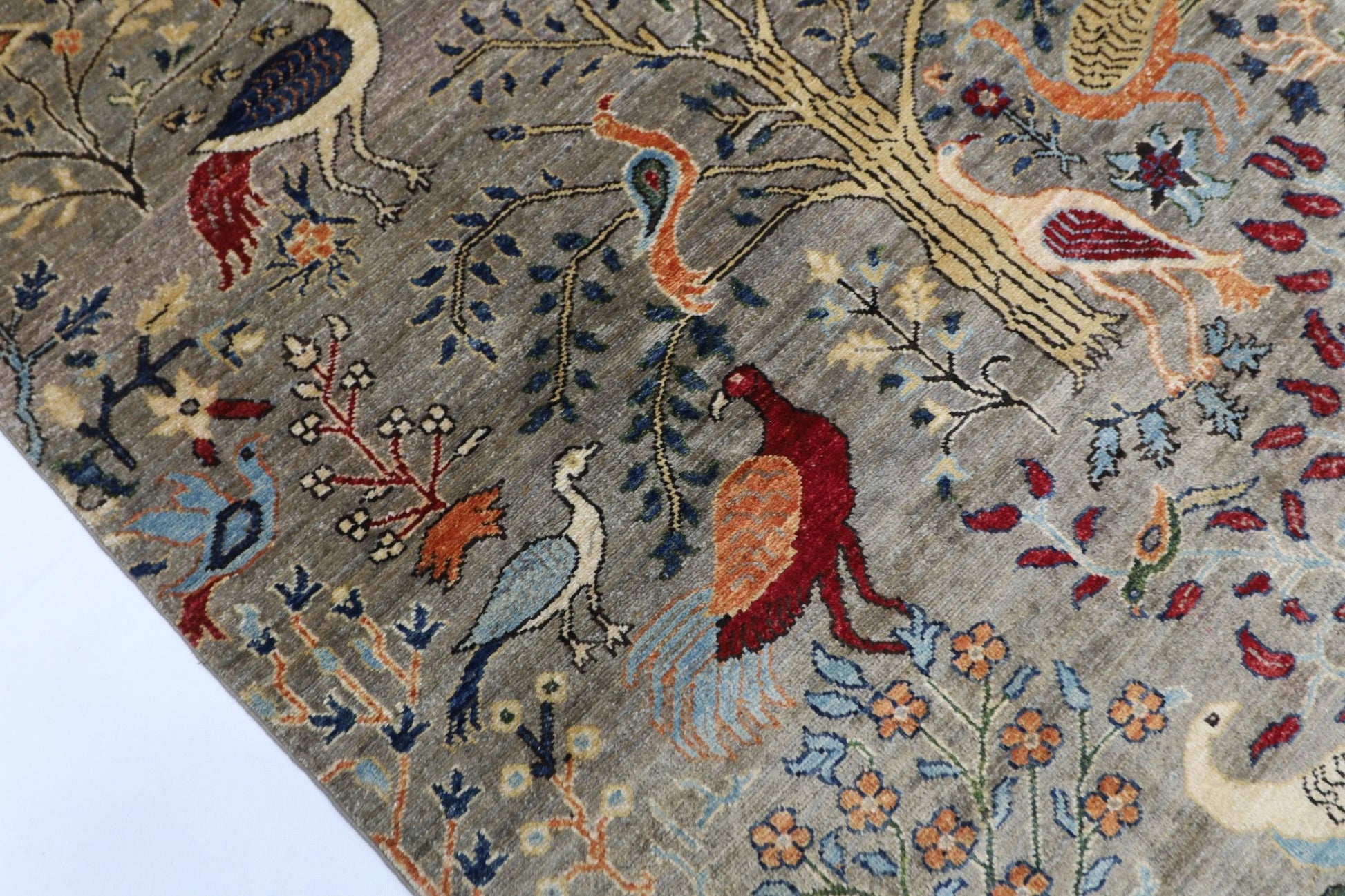 150 x 201 cm | Oriental Birds Gray Area Rug Afghan Hand Knotted Veg Dye Wool carpet - ART WOOL CARPET