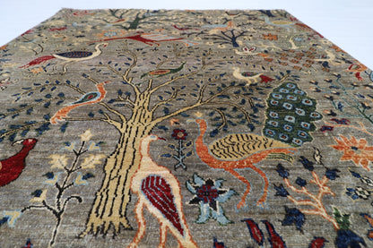 150 x 201 cm | Oriental Birds Gray Area Rug Afghan Hand Knotted Veg Dye Wool carpet - ART WOOL CARPET