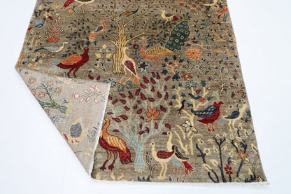 150 x 201 cm | Oriental Birds Gray Area Rug Afghan Hand Knotted Veg Dye Wool carpet - ART WOOL CARPET