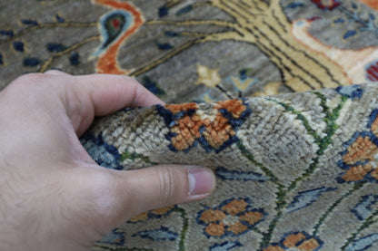 150 x 201 cm | Oriental Birds Gray Area Rug Afghan Hand Knotted Veg Dye Wool carpet - ART WOOL CARPET