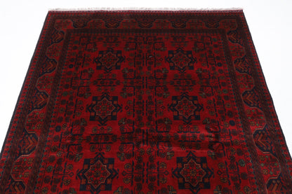 151 x 206 cm | Bokhara Red Oriental Area Rug Afghan Hand Knotted Wool carpet - ART WOOL CARPET