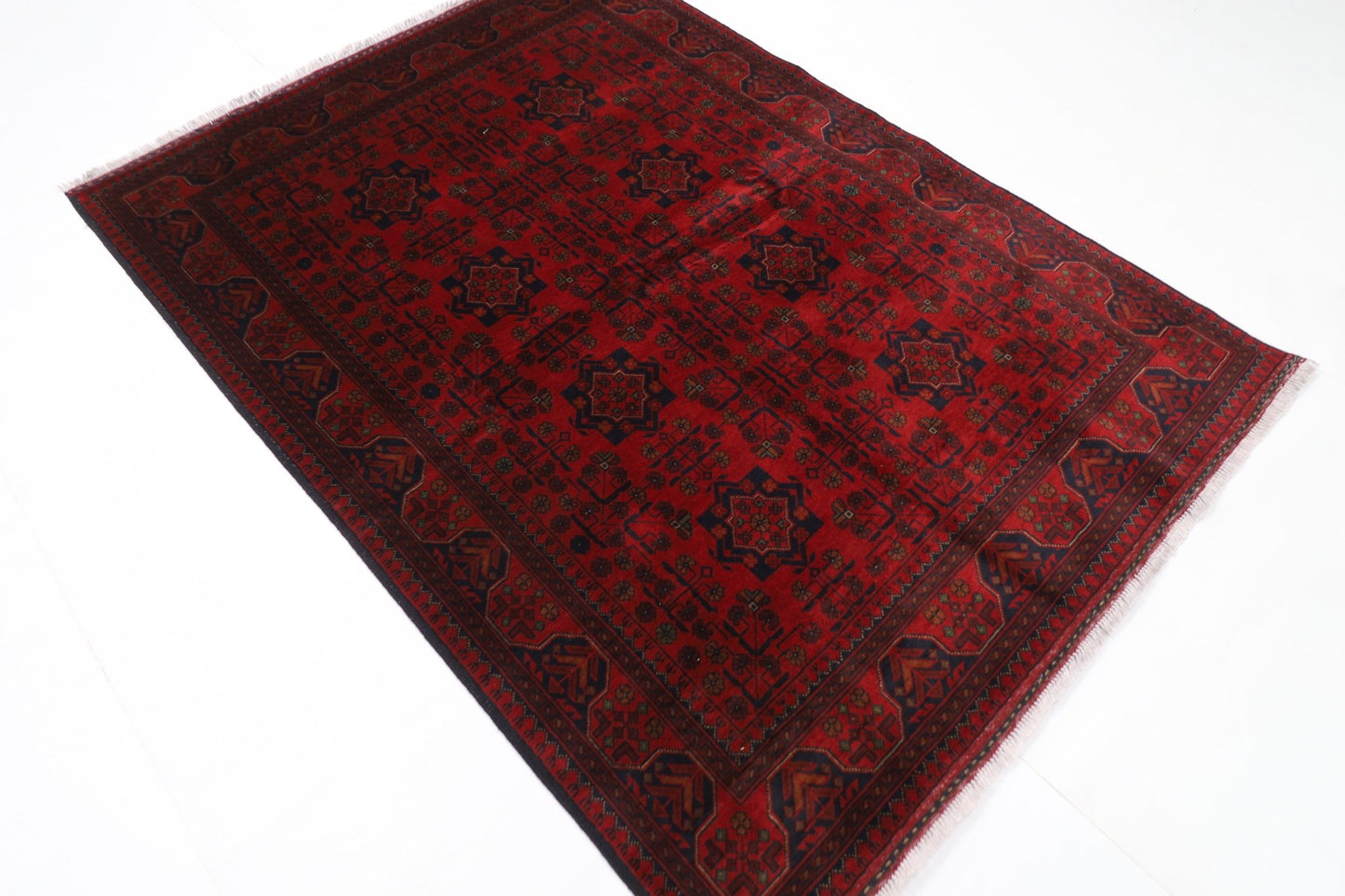 151 x 206 cm | Bokhara Red Oriental Area Rug Afghan Hand Knotted Wool carpet - ART WOOL CARPET
