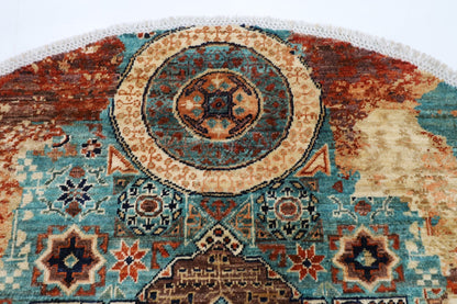 152 x 151 cm | Oriental Abstract Mamluk Rug Afghan Hand Knotted Veg Dye Wool carpet - ART WOOL CARPET