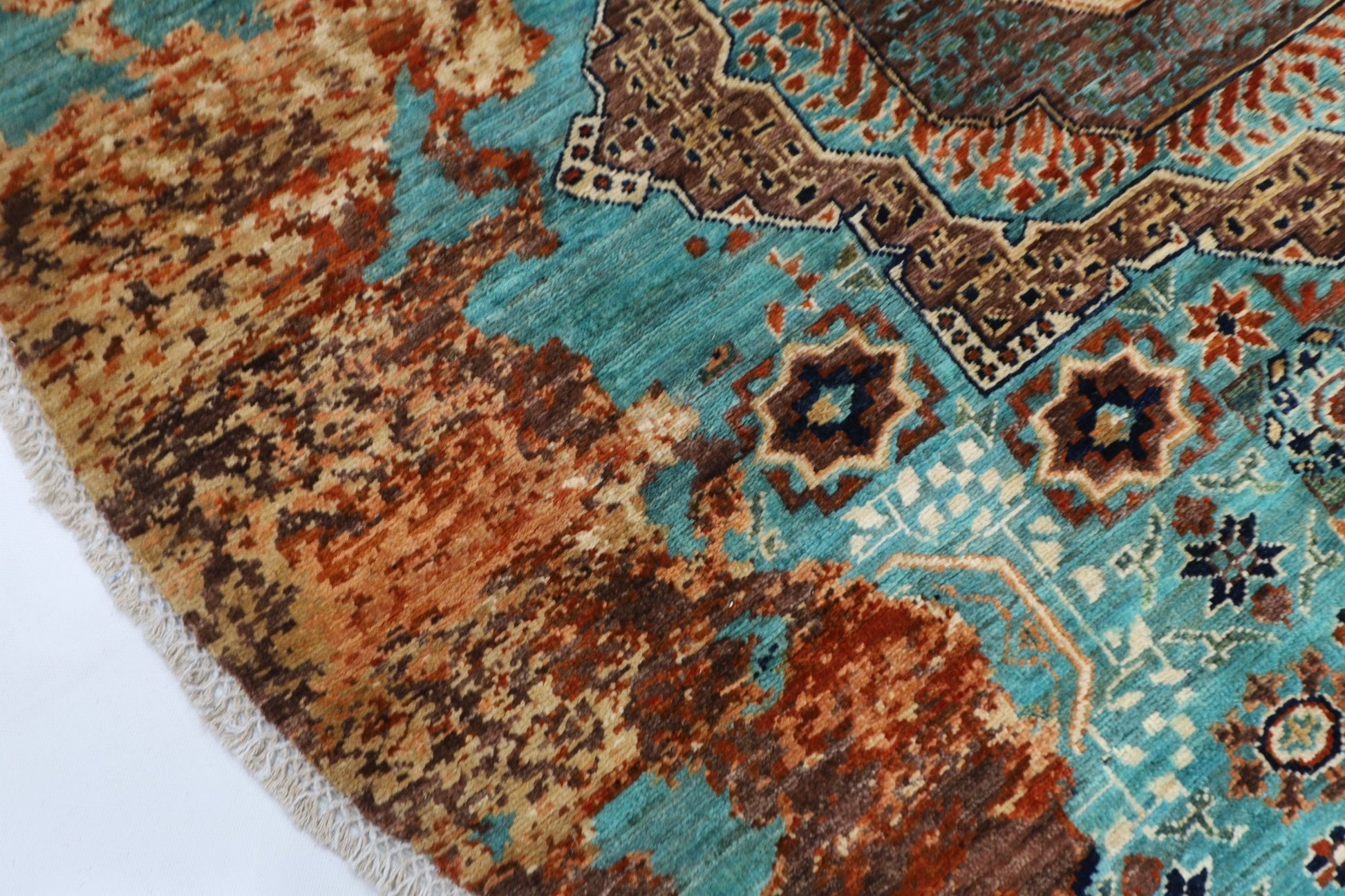 152 x 151 cm | Oriental Abstract Mamluk Rug Afghan Hand Knotted Veg Dye Wool carpet - ART WOOL CARPET