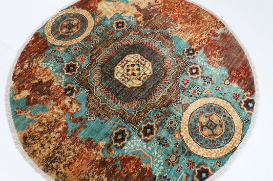 152 x 151 cm | Oriental Abstract Mamluk Rug Afghan Hand Knotted Veg Dye Wool carpet - ART WOOL CARPET