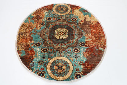 152 x 151 cm | Oriental Abstract Mamluk Rug Afghan Hand Knotted Veg Dye Wool carpet - ART WOOL CARPET