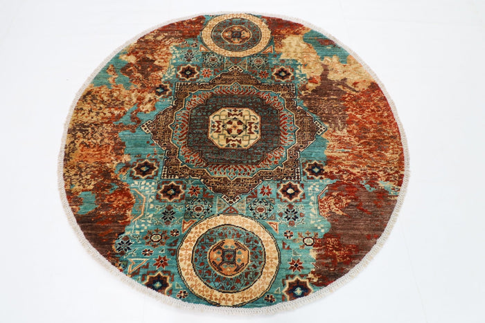 152 x 151 cm | Oriental Abstract Mamluk Rug Afghan Hand Knotted Veg Dye Wool carpet