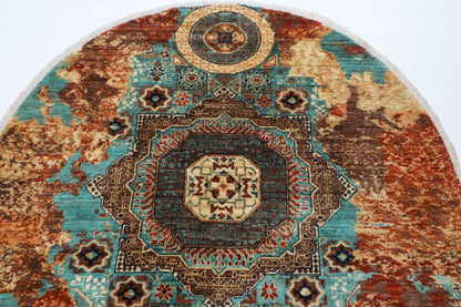 152 x 151 cm | Oriental Abstract Mamluk Rug Afghan Hand Knotted Veg Dye Wool carpet - ART WOOL CARPET