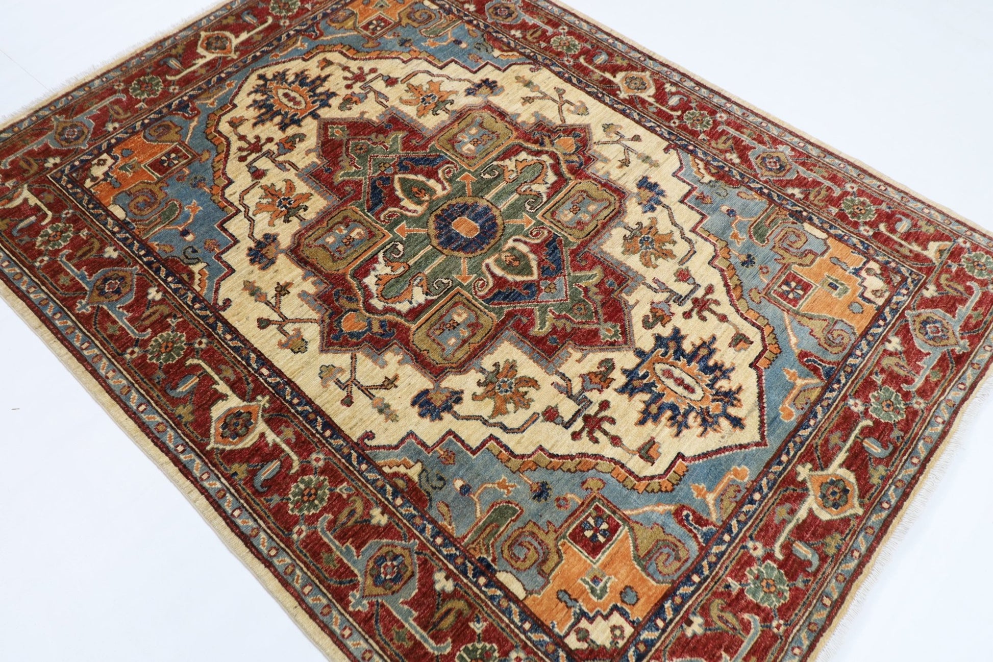 152 x 202 cm | Oriental Heriz Area Rug Afghan Hand Knotted Veg Dye Wool carpet - ART WOOL CARPET
