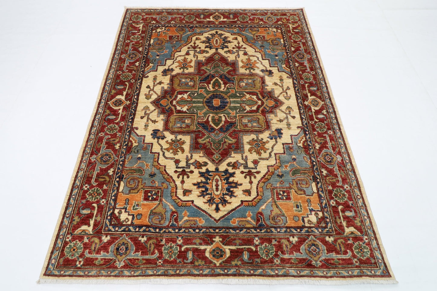 152 x 202 cm | Oriental Heriz Area Rug Afghan Hand Knotted Veg Dye Wool carpet - ART WOOL CARPET