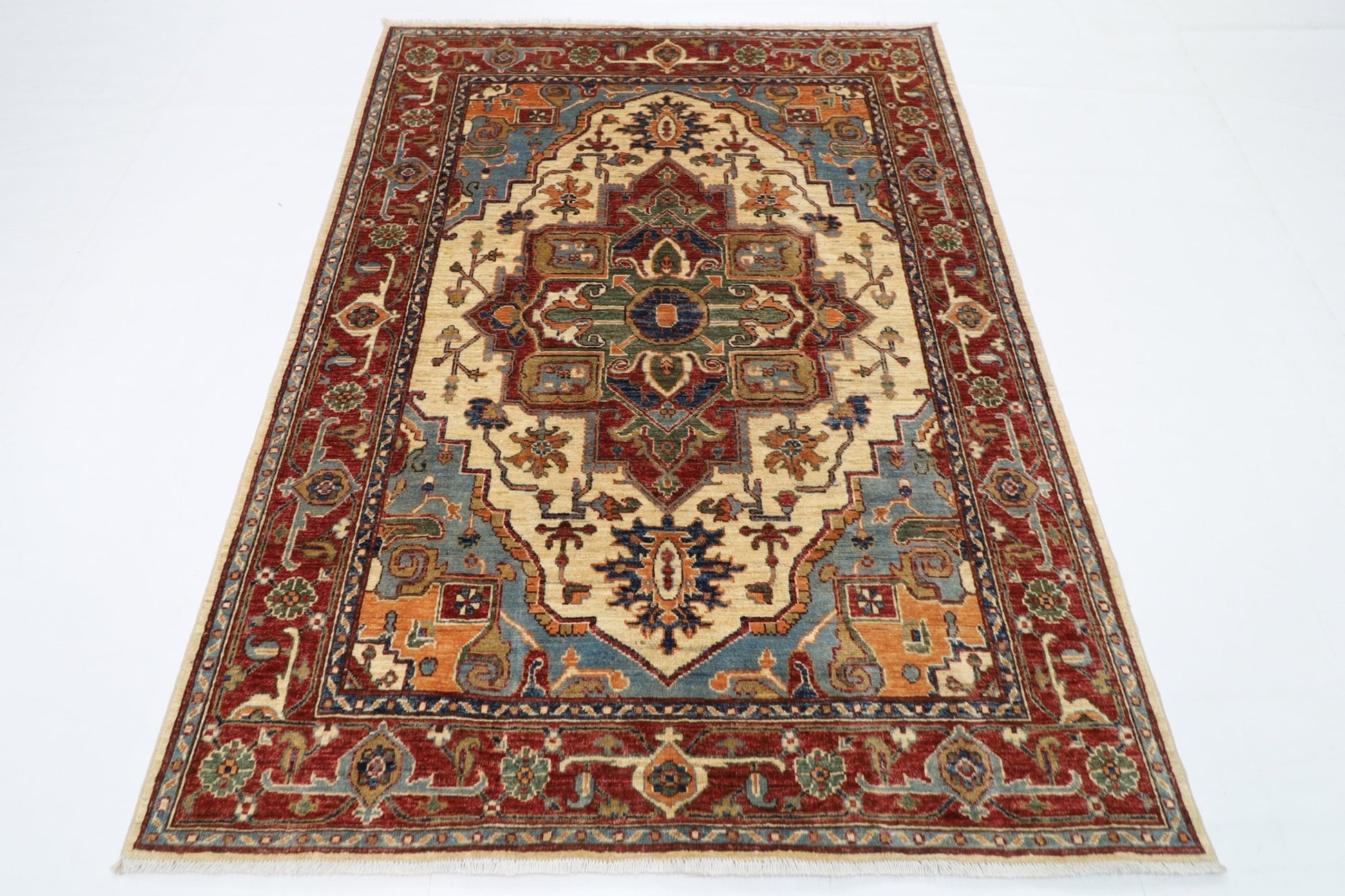 152 x 202 cm | Oriental Heriz Area Rug Afghan Hand Knotted Veg Dye Wool carpet - ART WOOL CARPET