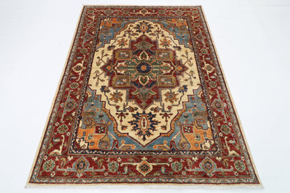 152 x 202 cm | Oriental Heriz Area Rug Afghan Hand Knotted Veg Dye Wool carpet - ART WOOL CARPET