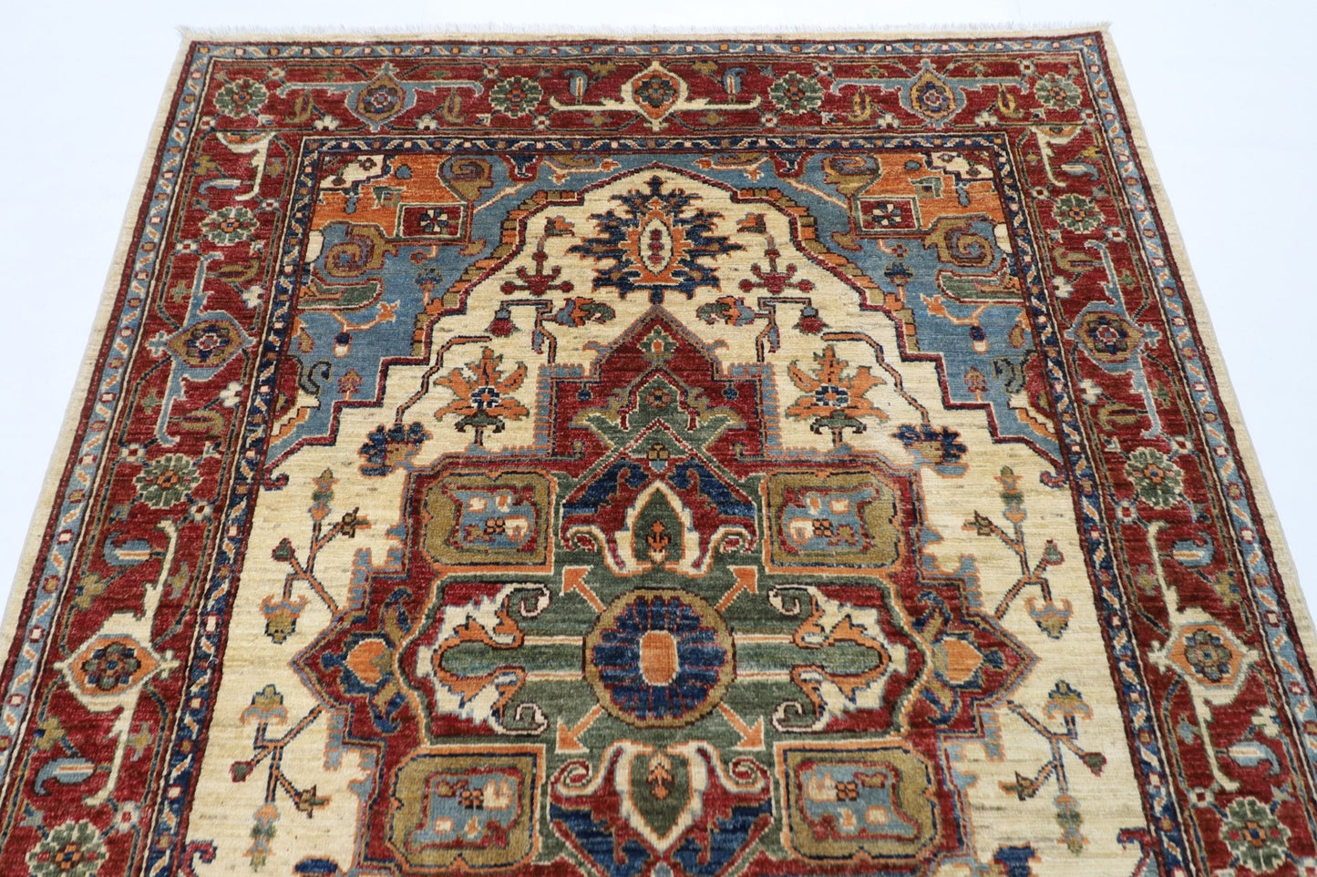 152 x 202 cm | Oriental Heriz Area Rug Afghan Hand Knotted Veg Dye Wool carpet - ART WOOL CARPET