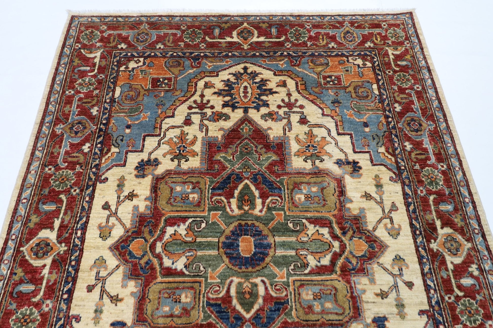 152 x 202 cm | Oriental Heriz Area Rug Afghan Hand Knotted Veg Dye Wool carpet - ART WOOL CARPET