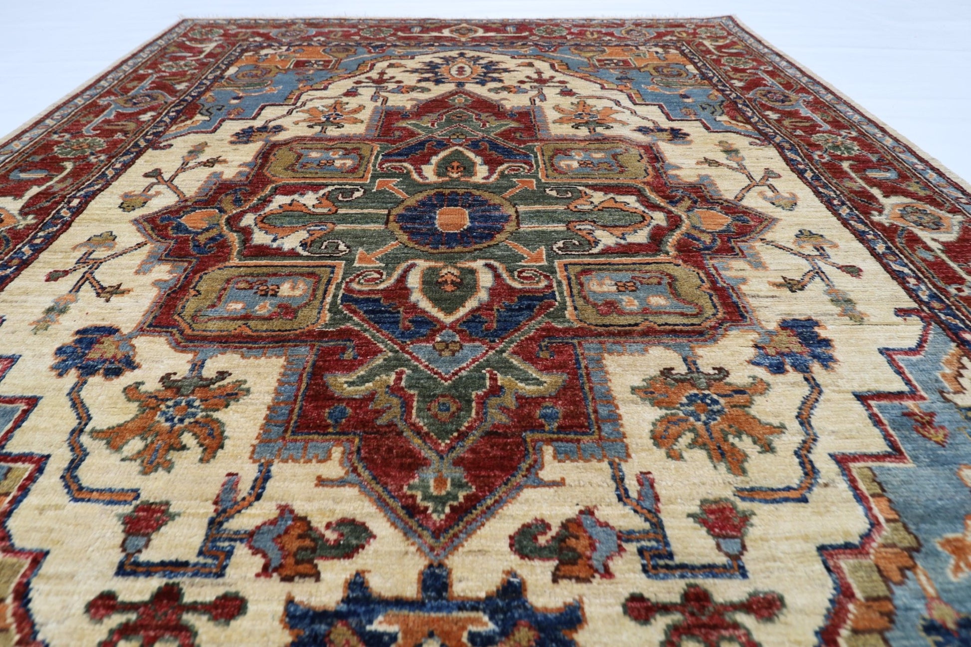 152 x 202 cm | Oriental Heriz Area Rug Afghan Hand Knotted Veg Dye Wool carpet - ART WOOL CARPET