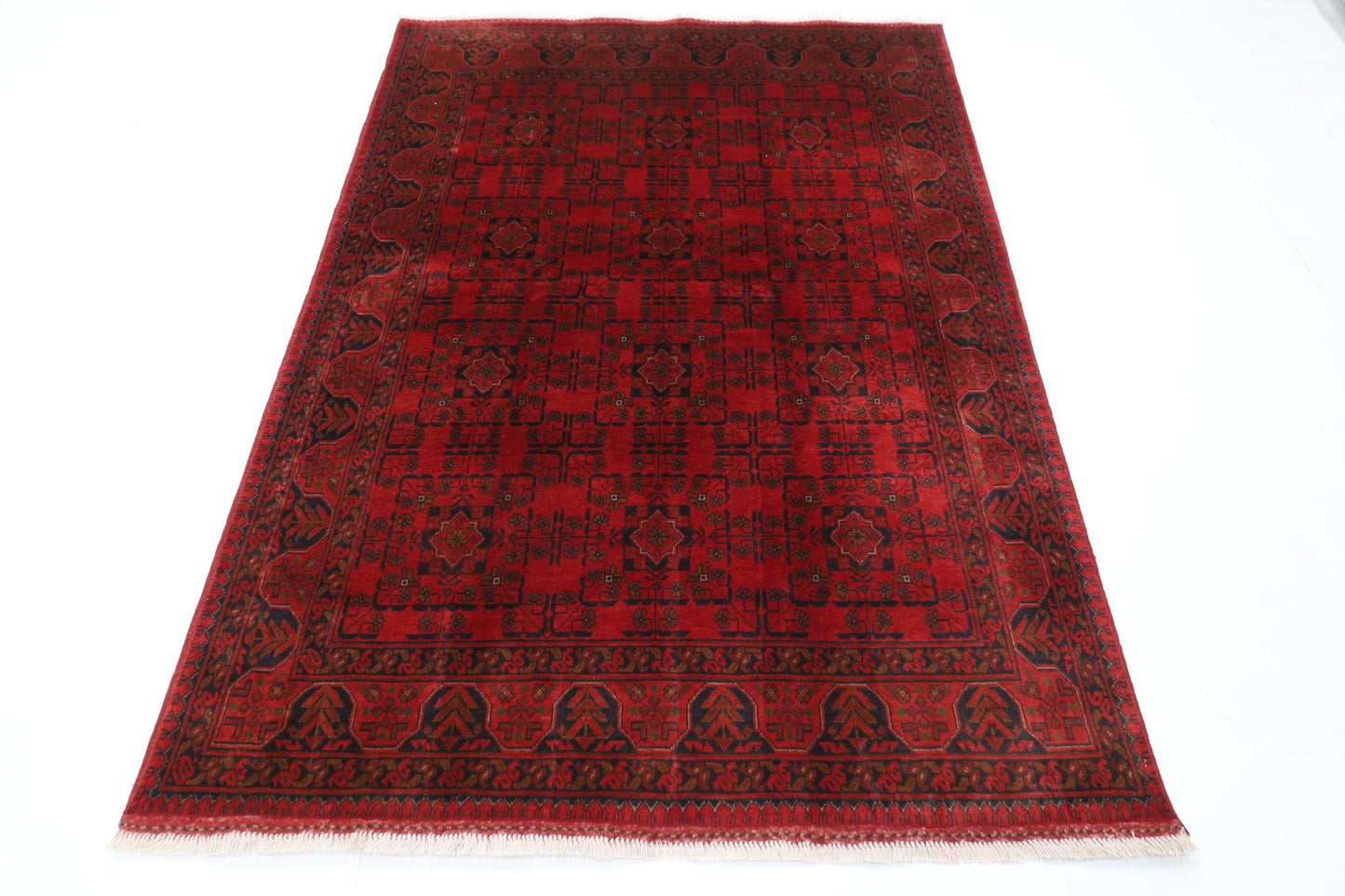 152 x 207 cm | Bokhara Red Oriental Area Rug Afghan Hand Knotted Wool carpet - ART WOOL CARPET