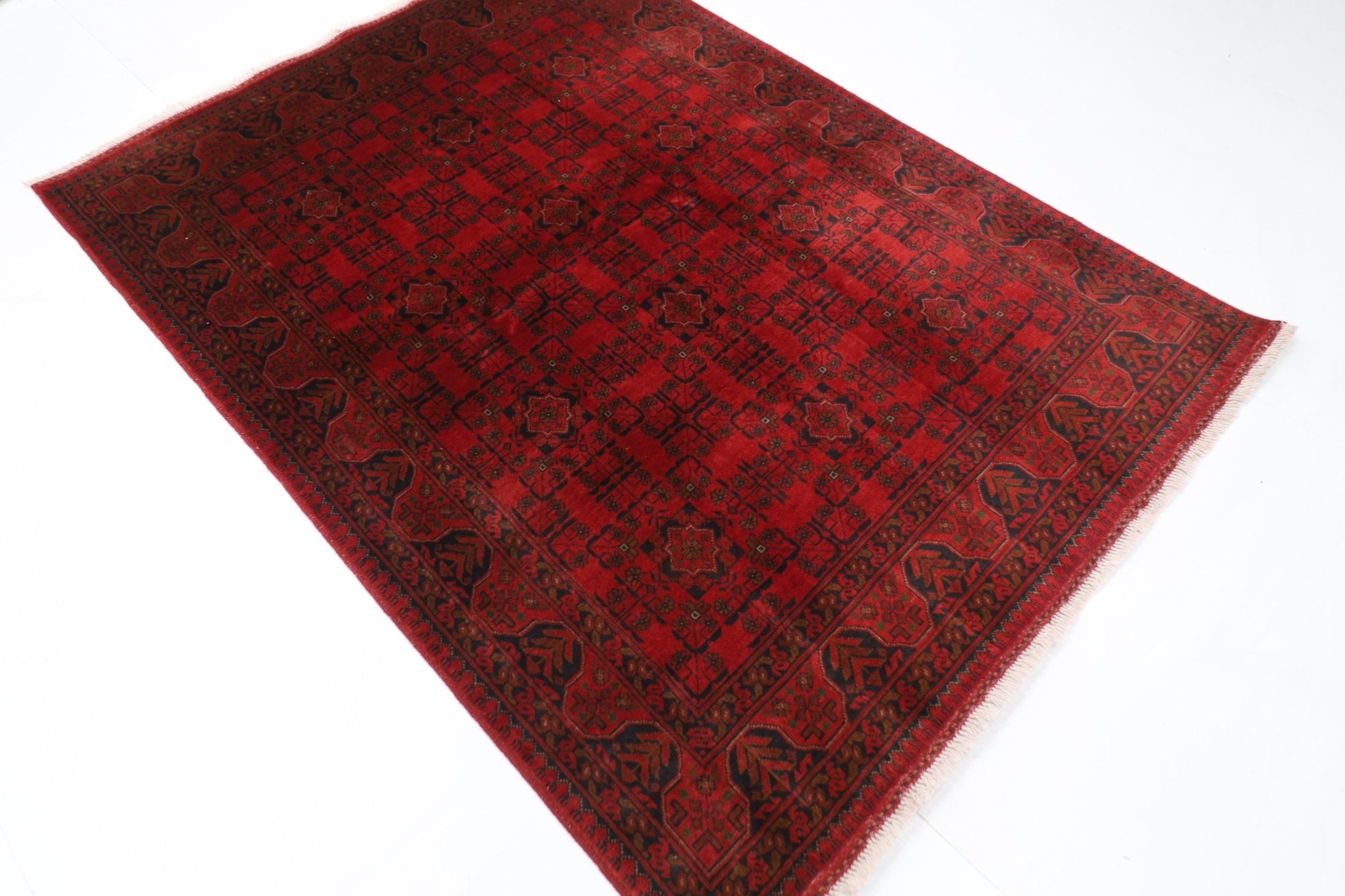 152 x 207 cm | Bokhara Red Oriental Area Rug Afghan Hand Knotted Wool carpet - ART WOOL CARPET